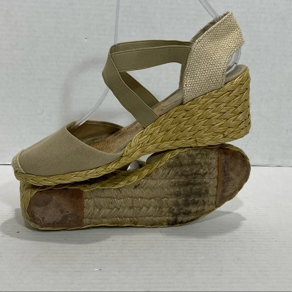 Ralph Lauren Cassandra Linen Espadrille Wedges Sz 7.5 | Neutral Slip-On Heels